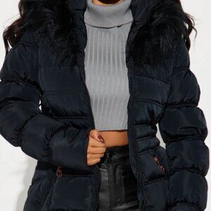 Fashion Nova Black Outerwear with Faux Fur